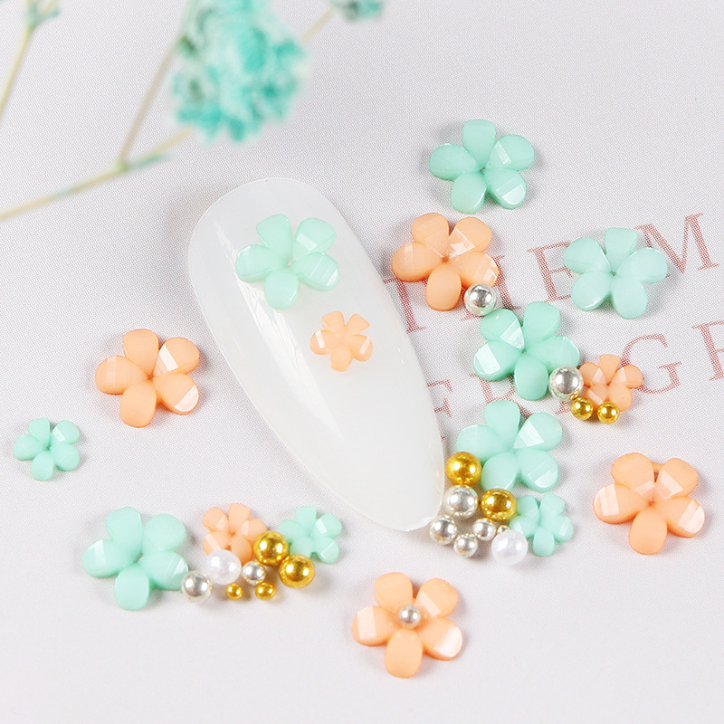 NAR047 200pcs Resin Flower Nail Art Kawaii Accessories Five-Petal Flower Rhinestones Nails Charms Decorations Manicure