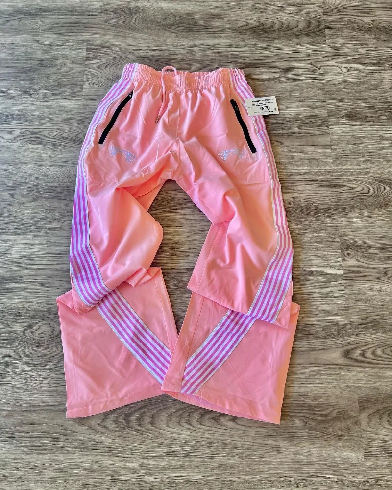 American Retro Trend Striped Stretch Waist Women Nine Point Pants Y2k Harajuku Fashion Loose Casual Couple Sports Wide Leg 240513