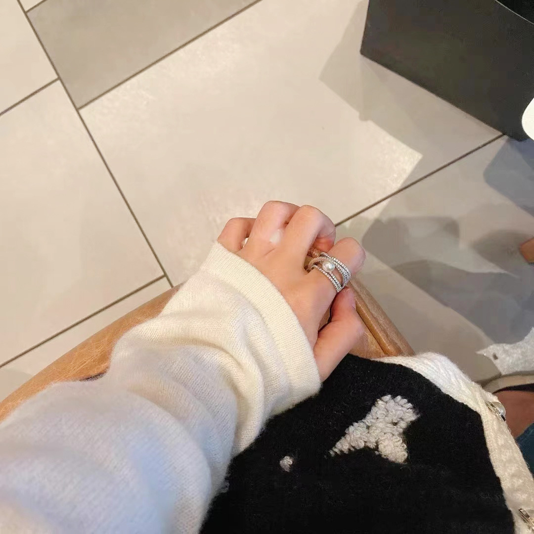 Adjustable Sterg Sier White CZ Pearl Wedding Ring Jewelry for Women