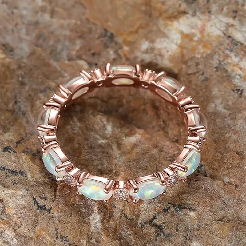 Woman Oval Opal Ring Sterling Silver Plated Finger Tail Rings Diamond Jewelry for Women Engagement Wedding Valentine Birthday Wife Gift