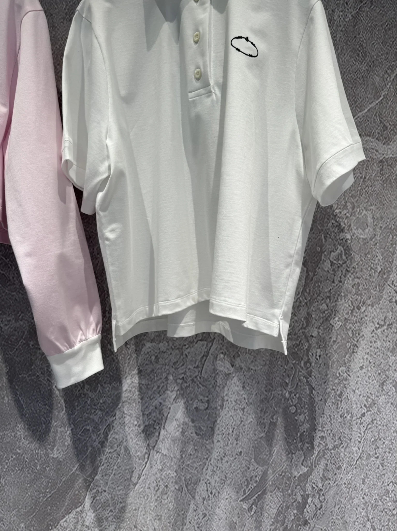 Early Spring White Embroidered Knitted Cotton Turndown Collar Short sleeved Polo Shirt Women loose blouse tops tshirt 240523