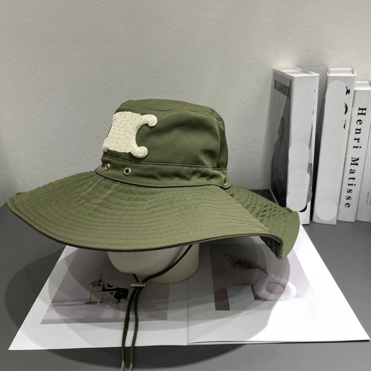 Designer Wide Brim Bucket Hats For Travel Women's Sun Protection Bucket Hats Embroidery String Adjustable Caps
