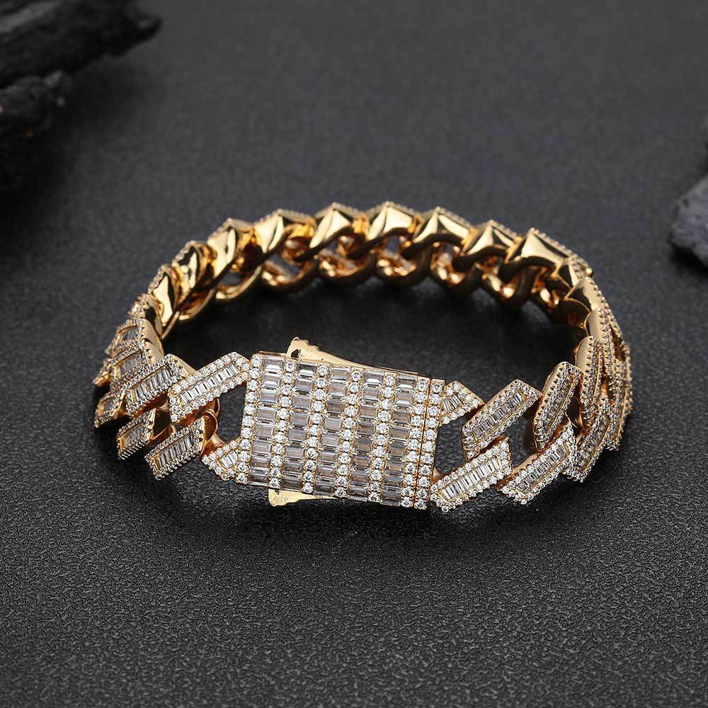 18mm Hip Hop T Zircon Rhombus Cuban Chain Necklace Bracelets Platinum Plating Jewelry Set
