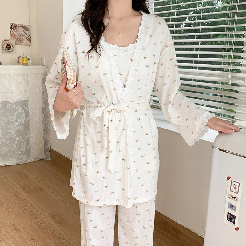 3pcs Lace Cotton Maternity Nursing Sleepwear Sets Breast Feeding Pajamas for Pregnant Women Pregnancy Lacation Home Hospital 240523