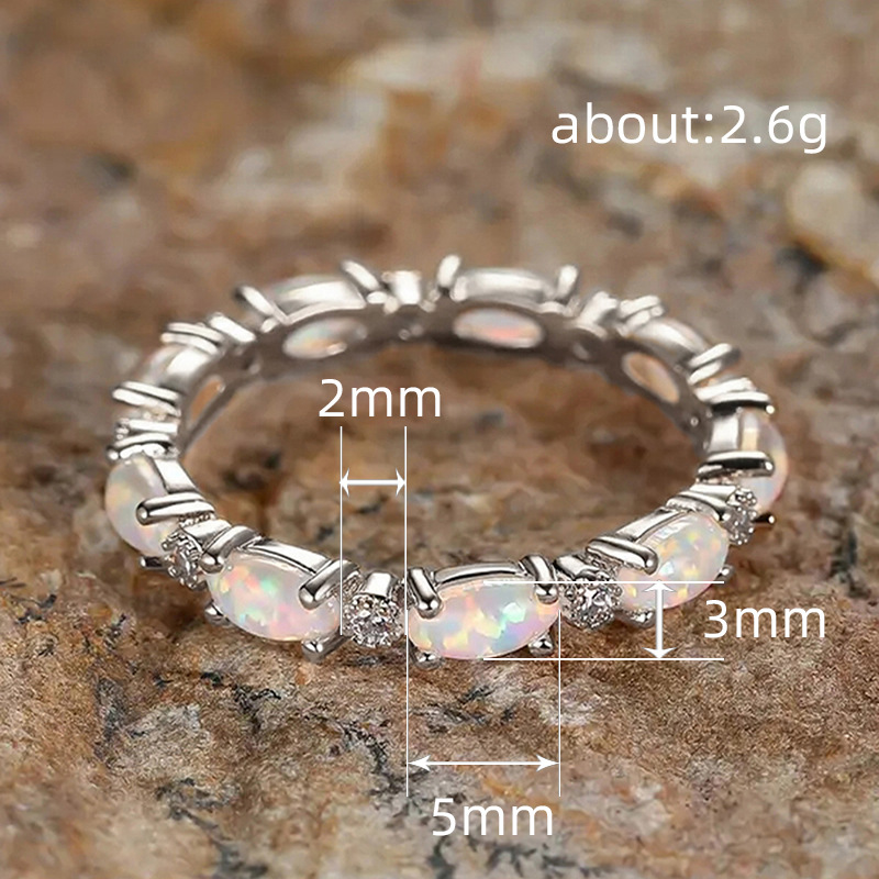 Woman Oval Opal Ring Sterling Silver Plated Finger Tail Rings Diamond Jewelry for Women Engagement Wedding Valentine Birthday Wife Gift