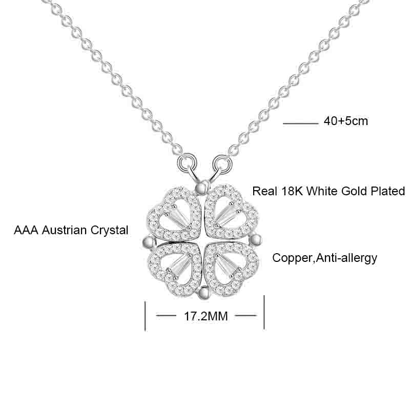 Luxury Clover Pendent Necklace 18K Real Gold Plated Opeanable Four Heart Pendent Austrian Crystal Necklace for Women Creative Design 2 Wearing Ways We