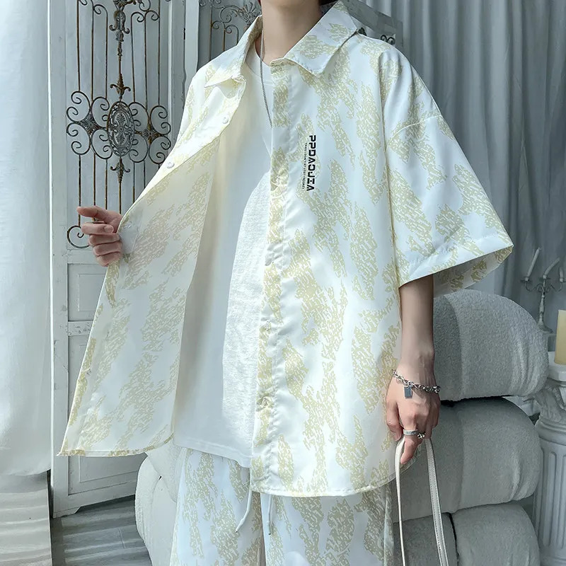 Mens Hawaiian Beach Sets Single Breasted Short Sleeve Shirts and Shorts Suit Set Casual Summer Vacation Travel Outfit Sets 240518