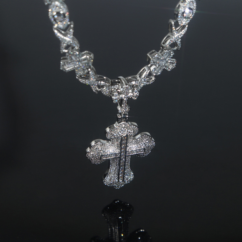 Hip Hop Cross Pendant with Eye Cross Cuban Chain Necklace 5A Zircon Mens Jewelry