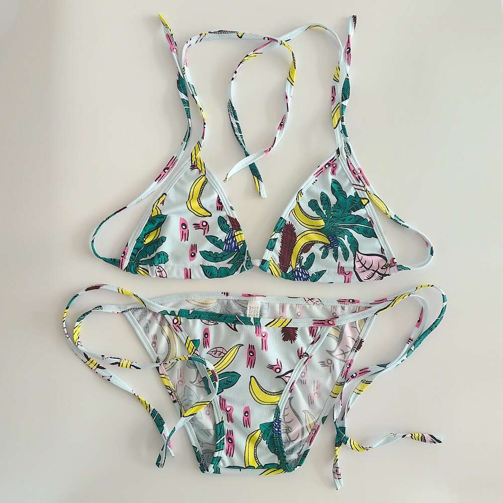 Ddmytiger Ddmytiger New Swimsuit Women S Floral Lace Up Sexy Three Point Beach Bikini Can Be Added With Chest Pads H