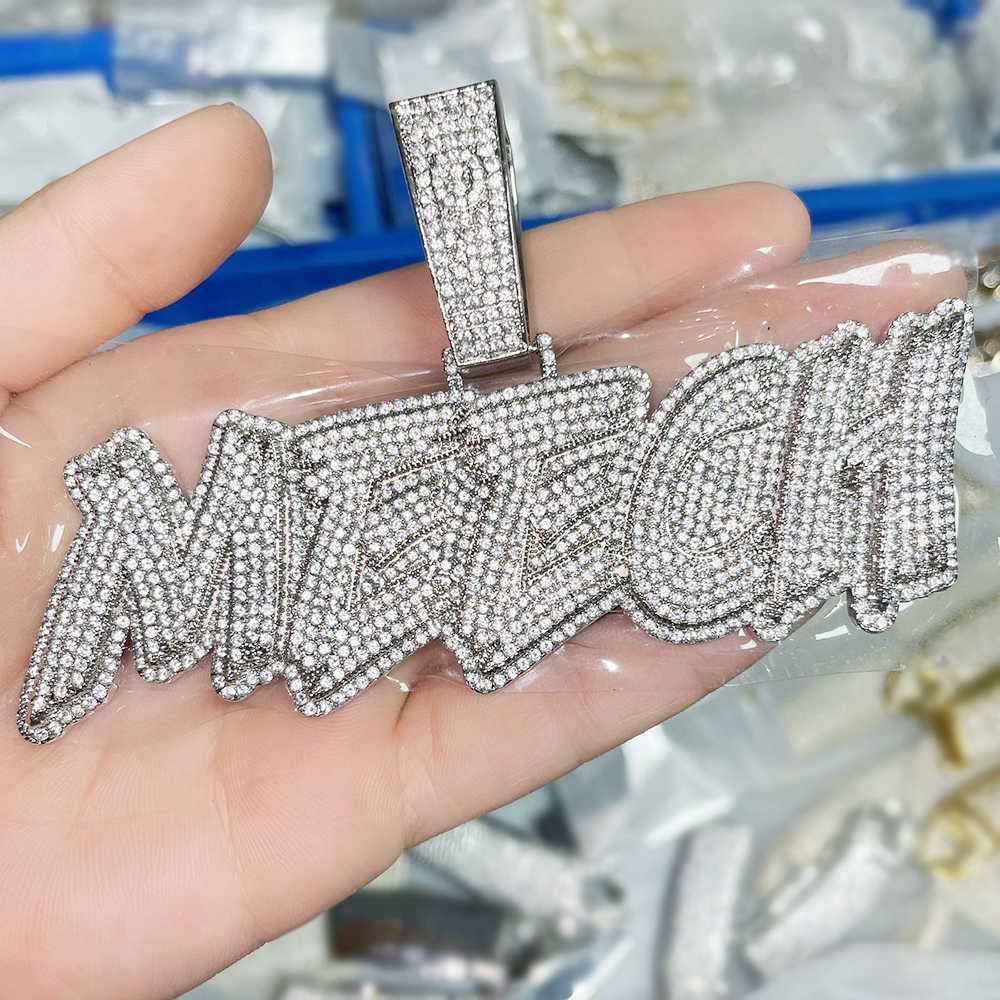Hiphop Jewelry Custom Letter Iced out Pendant Name Gold Necklace Cuban Chain Micro Paved CZ Personalized