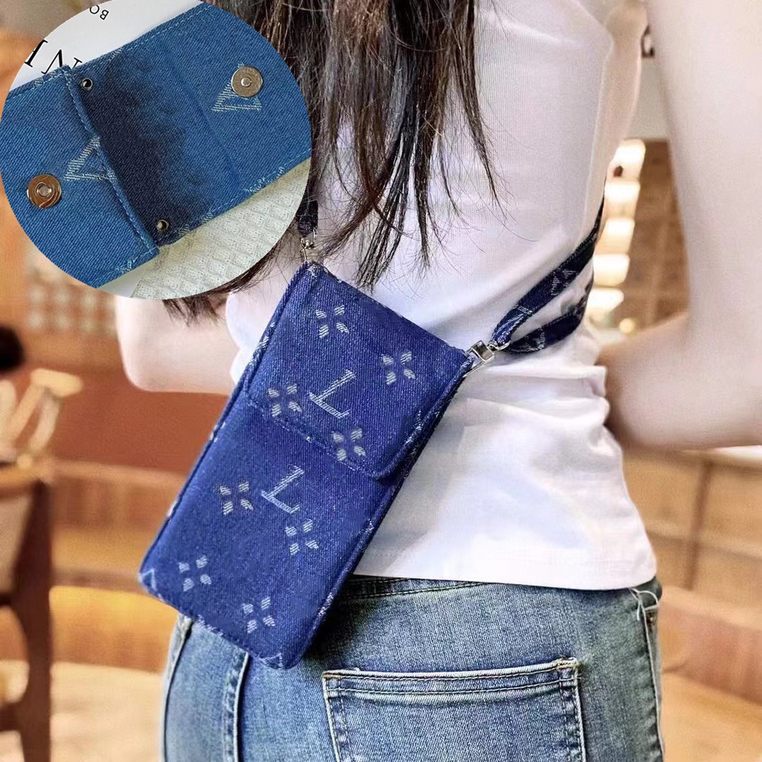 IPhone 15 Pro Case Designer Universal Mini Bag iphone 14 pro max 15promax 15Plus 14 13 Credit Card Holder Coin Purse Samsung S24 Ultra Denim Covers Crossbody Lanyard