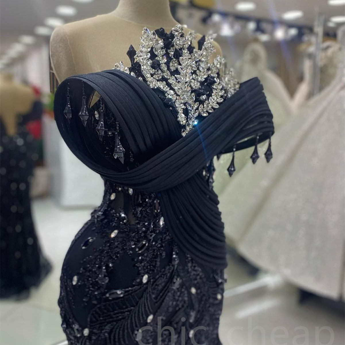 2024 Aso Ebi Black Mermaid Prom Dress Crystals Beaded Lace Evening Formal Party Second Reception 50th Birthday Engagement Thanksgiving Gowns Dresses Z
