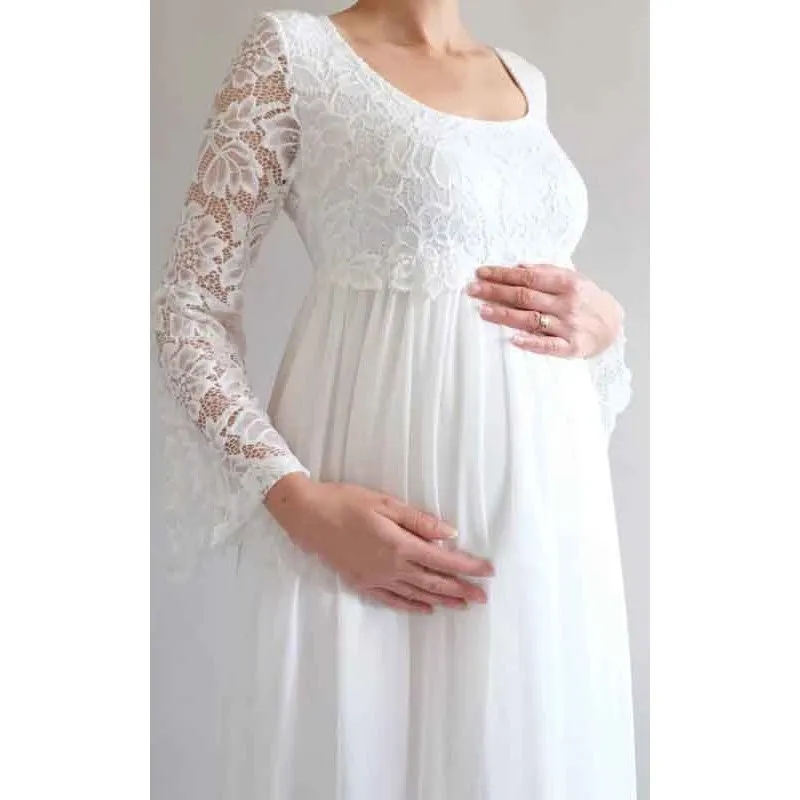 Empire Beautiful Lace Maternity Wedding Dresses 2024 Flare Sleeves Scoop Necke Pregnant Bridal Gowns High Waist Chiffon Vestidos 6660312