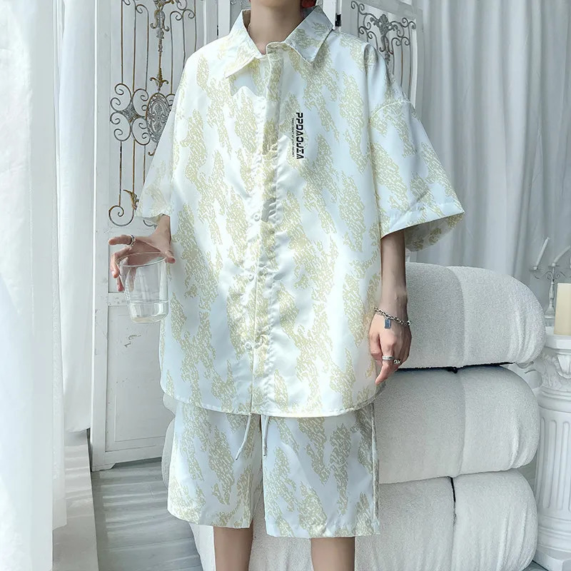 Mens Hawaiian Beach Sets Single Breasted Short Sleeve Shirts and Shorts Suit Set Casual Summer Vacation Travel Outfit Sets 240518