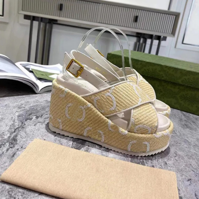 Fashion Womens Sandals Luxury Designer sandal Women's Colored Canvas Letters High Heel wedge sandal Platform Casual Sandals high heels sandal 35-41