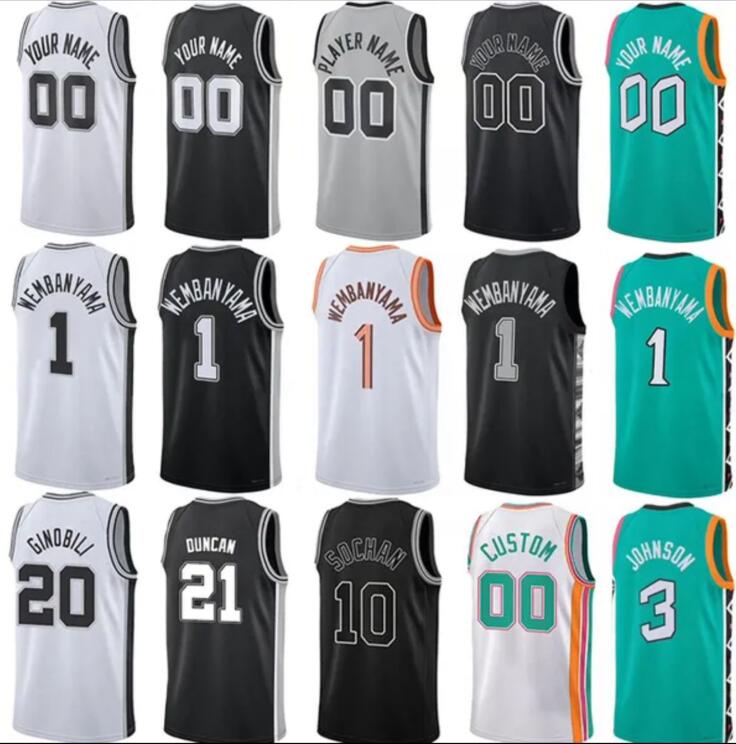 Custom 1 Victor Wembanyama Jersey Doug McDermott Keldon Johnson Devin Vassell Tre Jones Zach Collins Jeremy Sochan Basketball Jerseys Men Youth