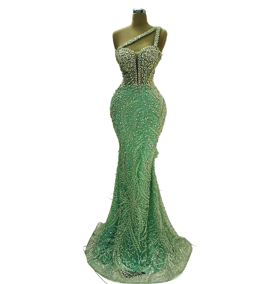 2025 Aso Ebi Sage Mermaid Prom Dress Beaded Crystals Sequined Evening Formal Party Second Reception 50th Birthday Engagement Thanksgiving Gowns Dresse