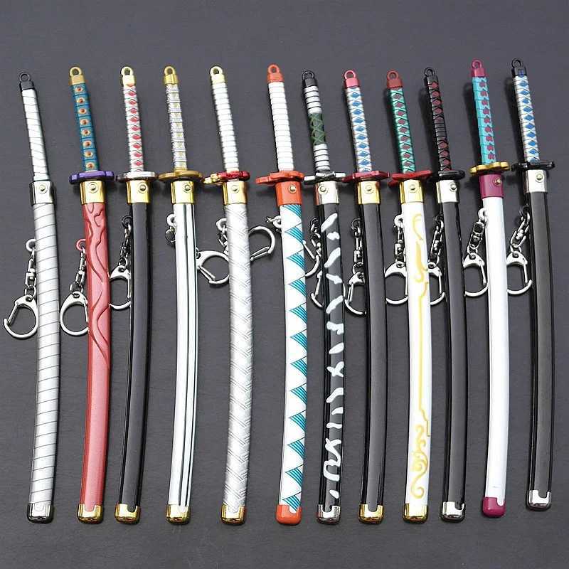 Action Toy Figures 22cm Demon Slayer Pop-up Katana Keychain Alloy Model Automatic Ejection Sword Kamado Tanjirou Figure Samurai Safety Toys Knife T240521