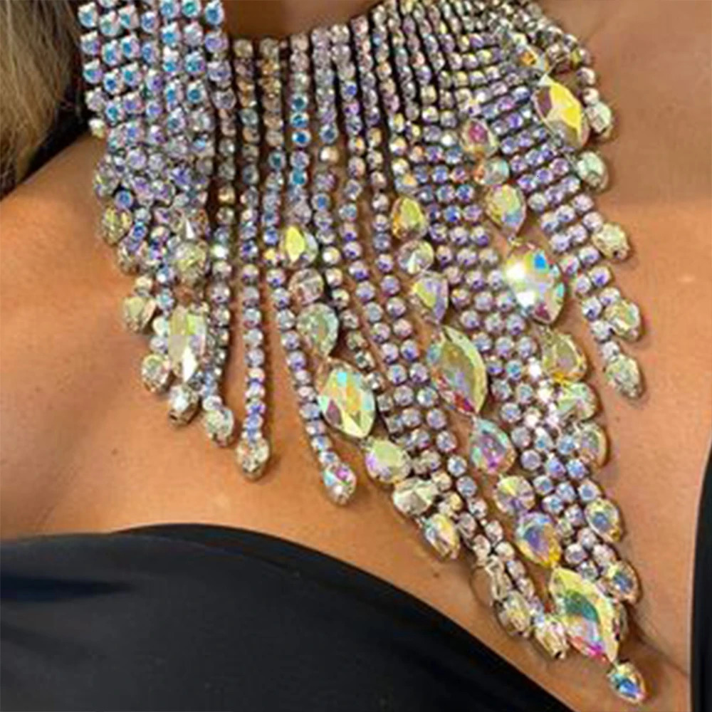 Stonefans Bohemian Drag Queen Exaggerated Tassel Necklace Set Earring Geometric Wedding Banquet African Jewelry Set Accessories 240522