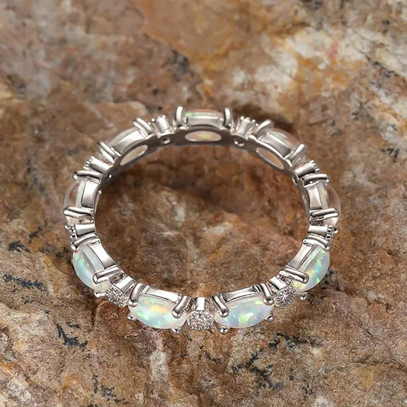 Woman Oval Opal Ring Sterling Silver Plated Finger Tail Rings Diamond Jewelry for Women Engagement Wedding Valentine Birthday Wife Gift