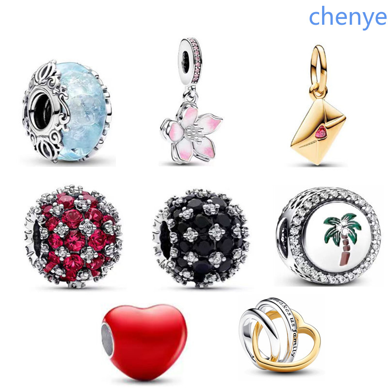 High Quality Sterling Silver Charm New Cherry Blossom Pendant Whispers: Colorful Heart Glass Beads Suitable for Women Bracelet Necklace Accessories Fashion Charm