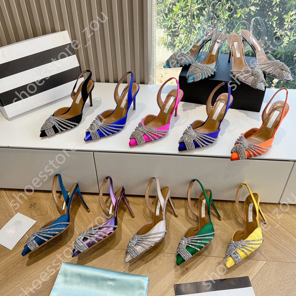 Slingback Pumps Talons Sandales pour femmes Designers Talons 100% en cuir en cuir en cuir PVC embelli et mariage métallique sexy avec sangle arri