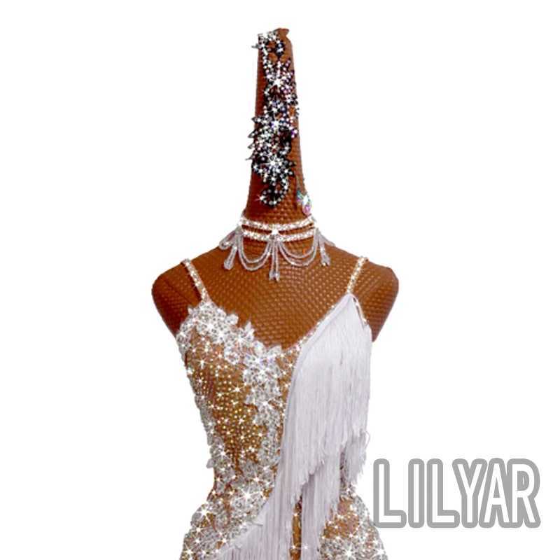 Basic Casual Dresses New Latin Dance Ski Competition Performance Skiing Adult Customized White Tassel Embroidery Sexy Dance Skiing J240523