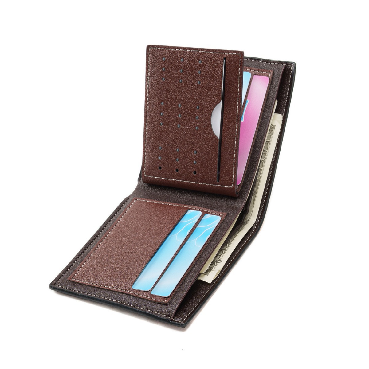New wallet men's short wallet fashionable Retro casual lychee patterned soft leather wallet waterproof multiple card slots large capacity small w
