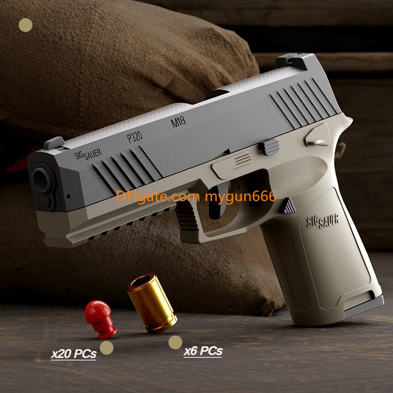 P320 Soft Bullets Toy Gun Blow Back Shell Ejected Launcher Outdoor Cs Pubg Game Prop Foam Dart Look Real Moive Prop Collection Birthday Gifts for Boys Fidgets Toys