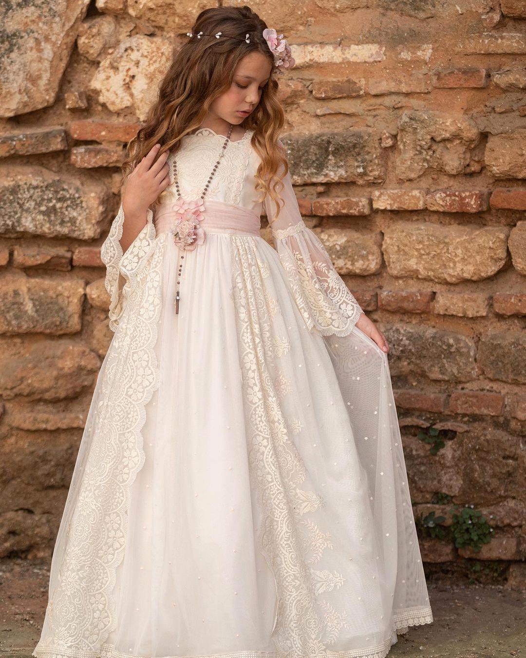 Vintage Sleeve Bohemain Wer Girl Dresses A E Appliques With Sash Long Kids Formal Ocn Birthday First Communion Pageant Gowns Bc18610 0218