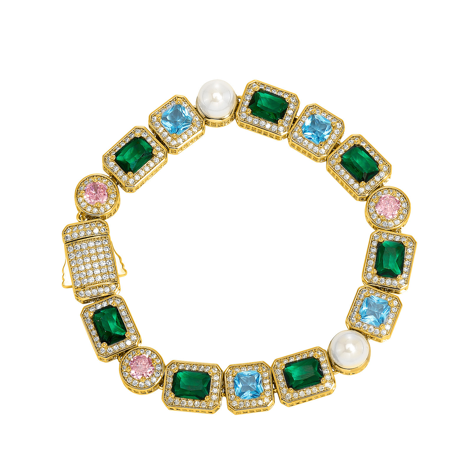 10mm Colorful Rock Candy Pearl Choker Chain Necklace Bracelet Men Women Jewelry Set