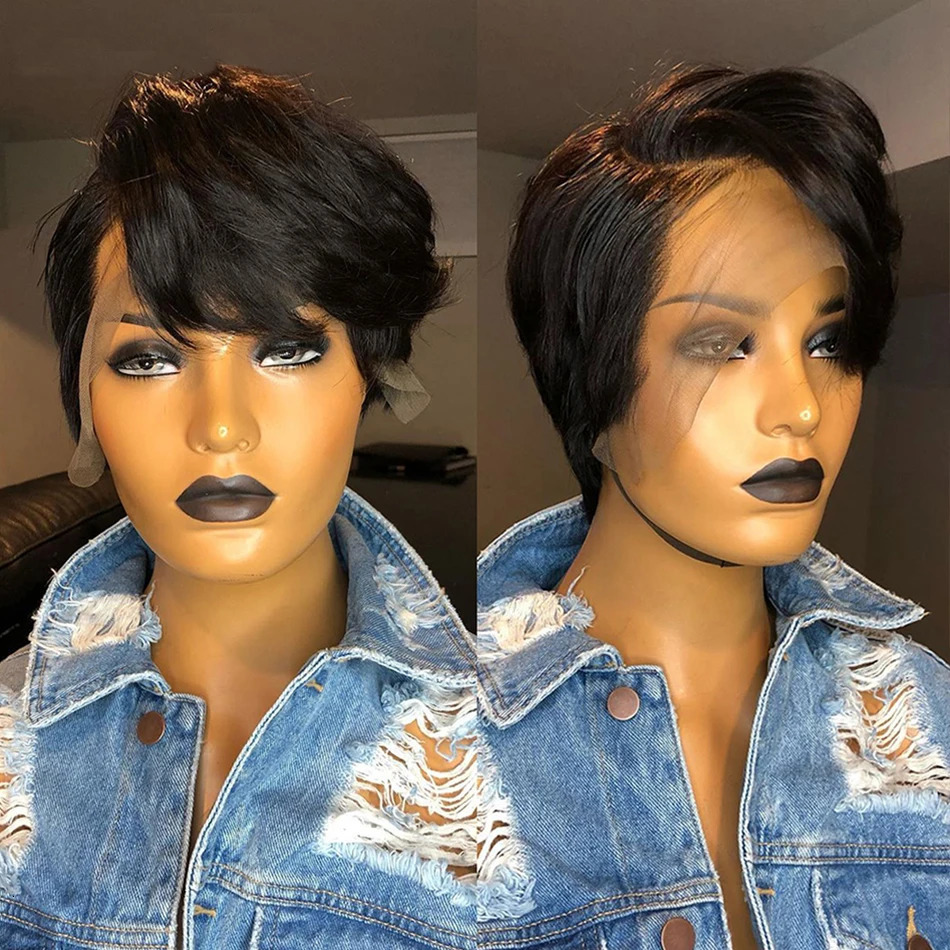 Lace Wigs Pixie Cut Wig Human Hair Short Bob Wigs Side Part Straight Lace Front Wigs GluelessTransparent Lace Frontal Wig