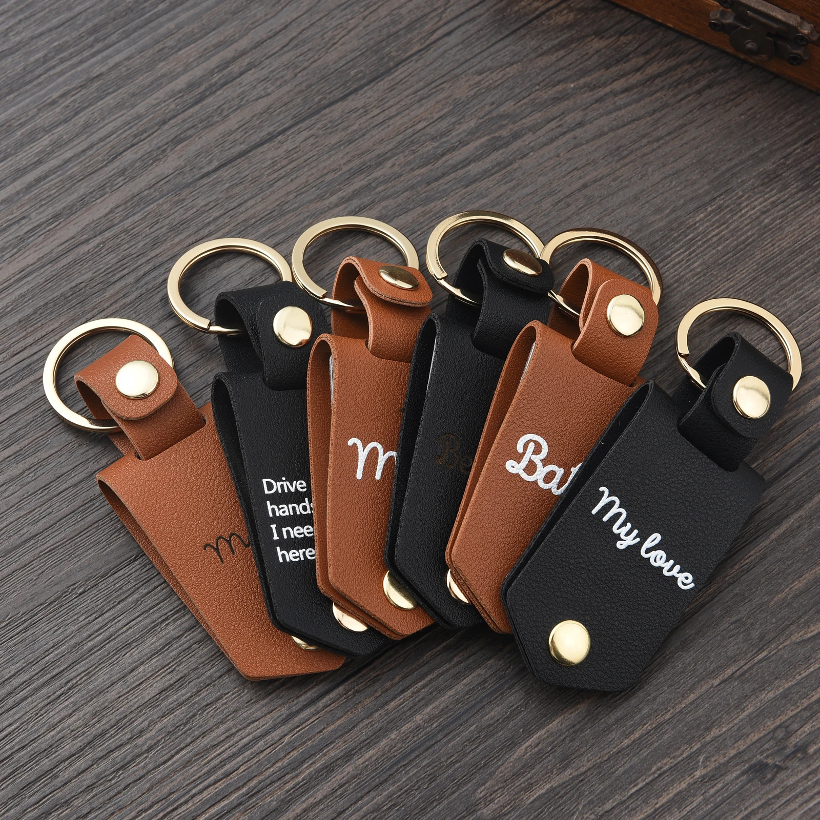 Fathers Day Gift Personalized PU Leather Po Keychain Gifts Men Boyfriend Dad Husband Custom Picture Names Date Car Keyrings 240516