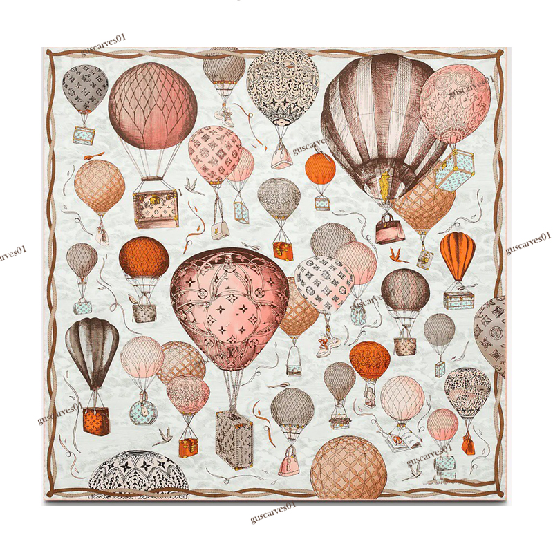 L Top designer silk scarf for women luxury silk scarves soft high quaity lady shawl Square bandeau Twill brand letter Hot air balloon pattern V neck scarf 90x90 10A