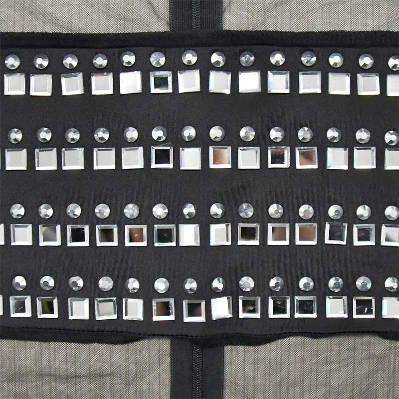 Basic Casual Dresses Sexy See Through Mesh Patchwork Party Evening Dress Elegant Night Club Birthday Diamond Water Diamond Formal Ball Dress J240523