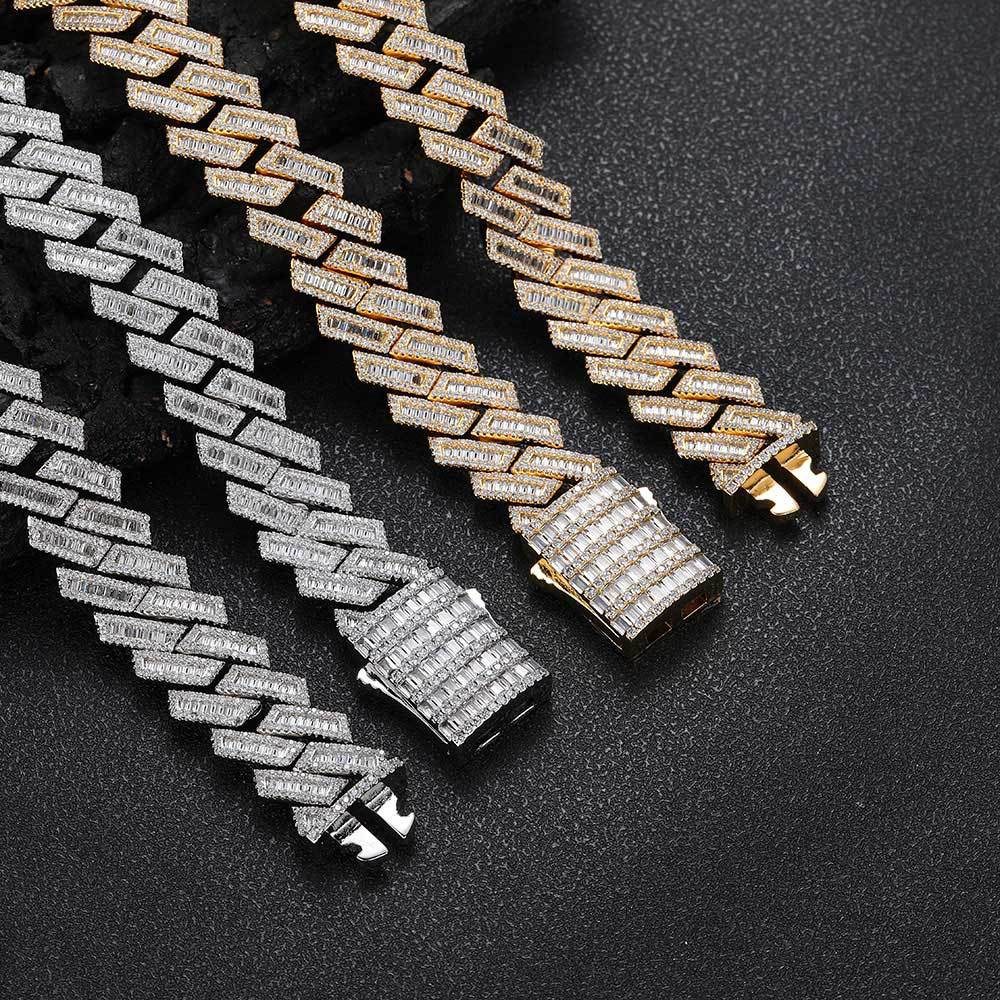 18mm Hip Hop T Zircon Rhombus Cuban Chain Necklace Bracelets Platinum Plating Jewelry Set