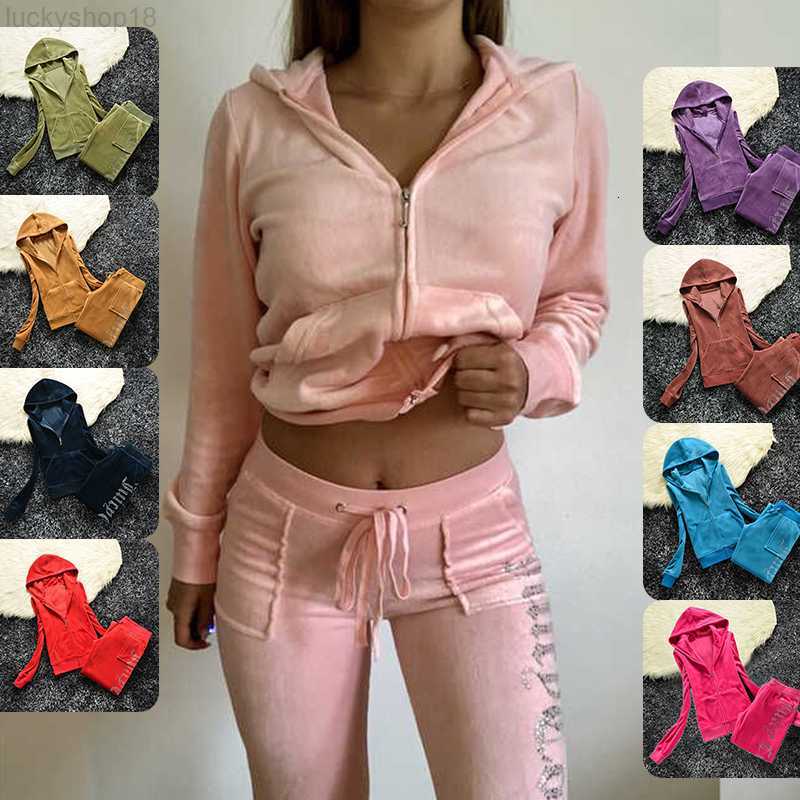 juicy couture tracksuit Womens Tracksuits juicy Summer Brand Sewing 2 Piece Sets Velvet Velour Women Track Suit Hoodies and Pants Met Advanced Design 279
