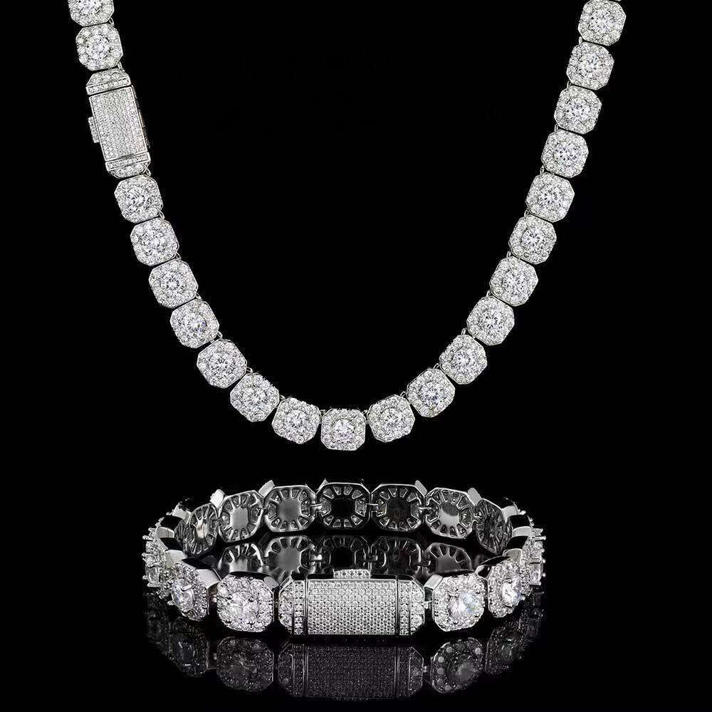 Necklace bracelet Moissanite Dia Custom Vvs Cuban k S Sier 10mm Large Tennis Chain Solid Back Hiphop