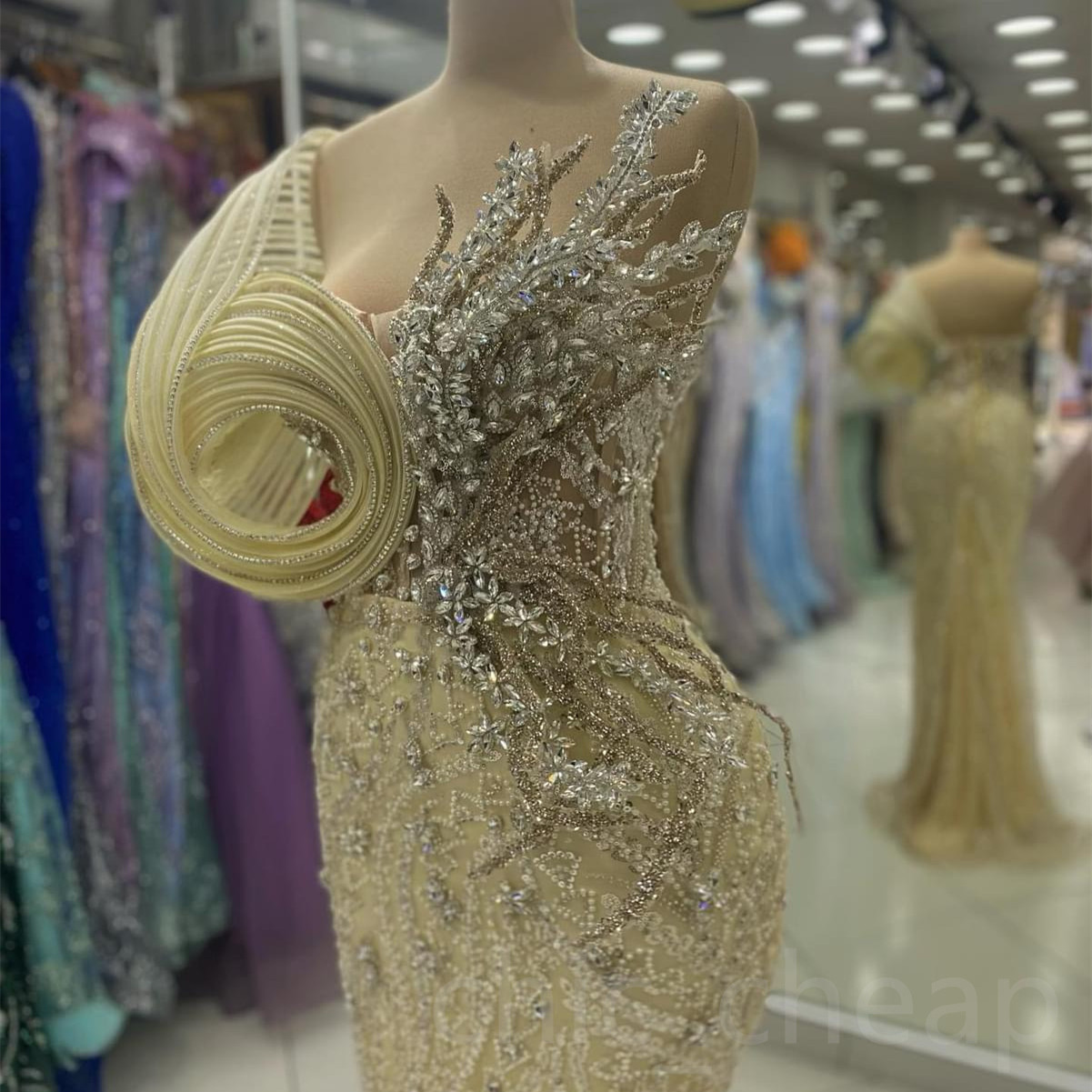 2024 Aso Ebi Champagne Mermaid Prom Dress Beaded Crystals Stylish Evening Formal Party Second Reception 50th Birthday Engagement Thanksgiving Gowns Dr