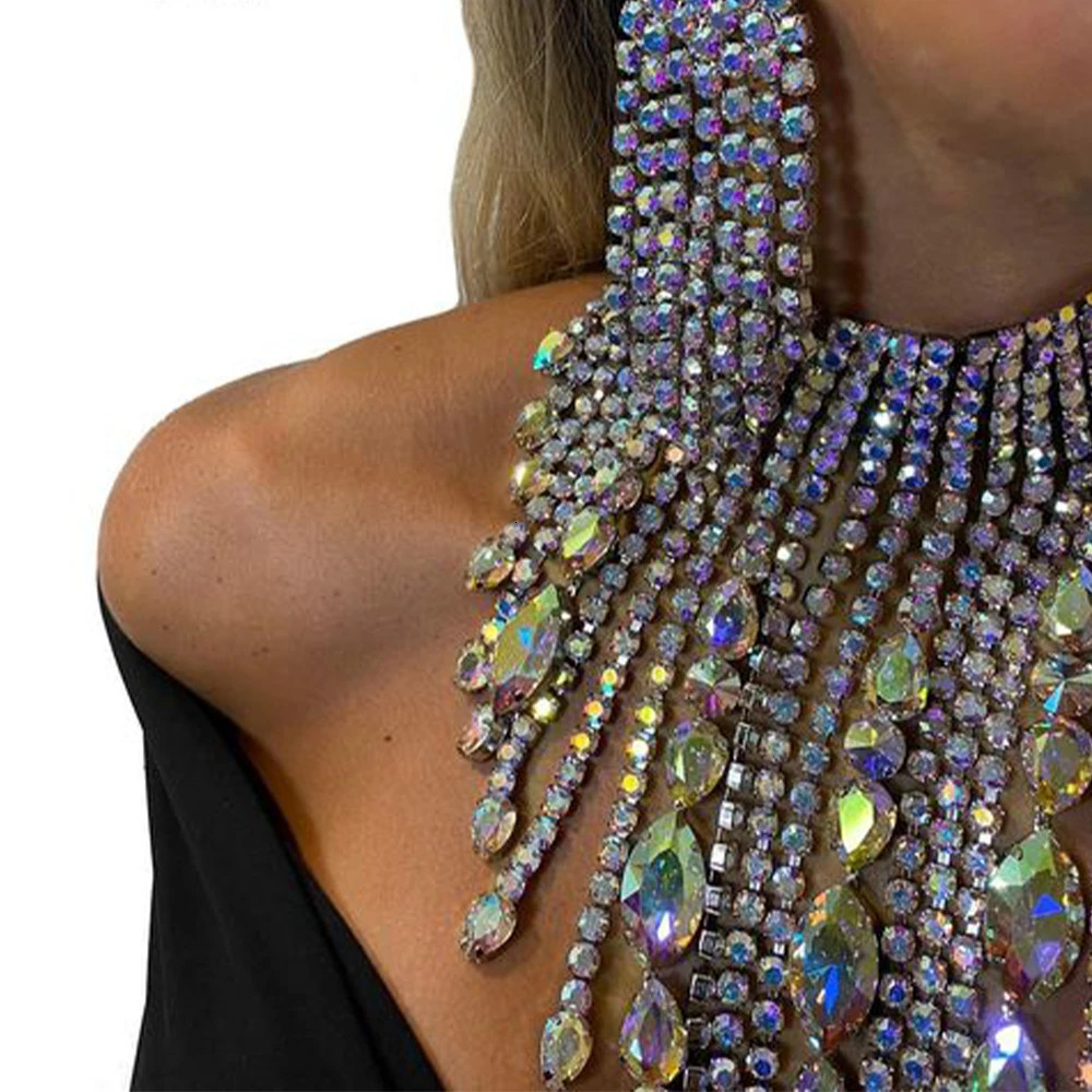 Stonefans Bohemian Drag Queen Exaggerated Tassel Necklace Set Earring Geometric Wedding Banquet African Jewelry Set Accessories 240522