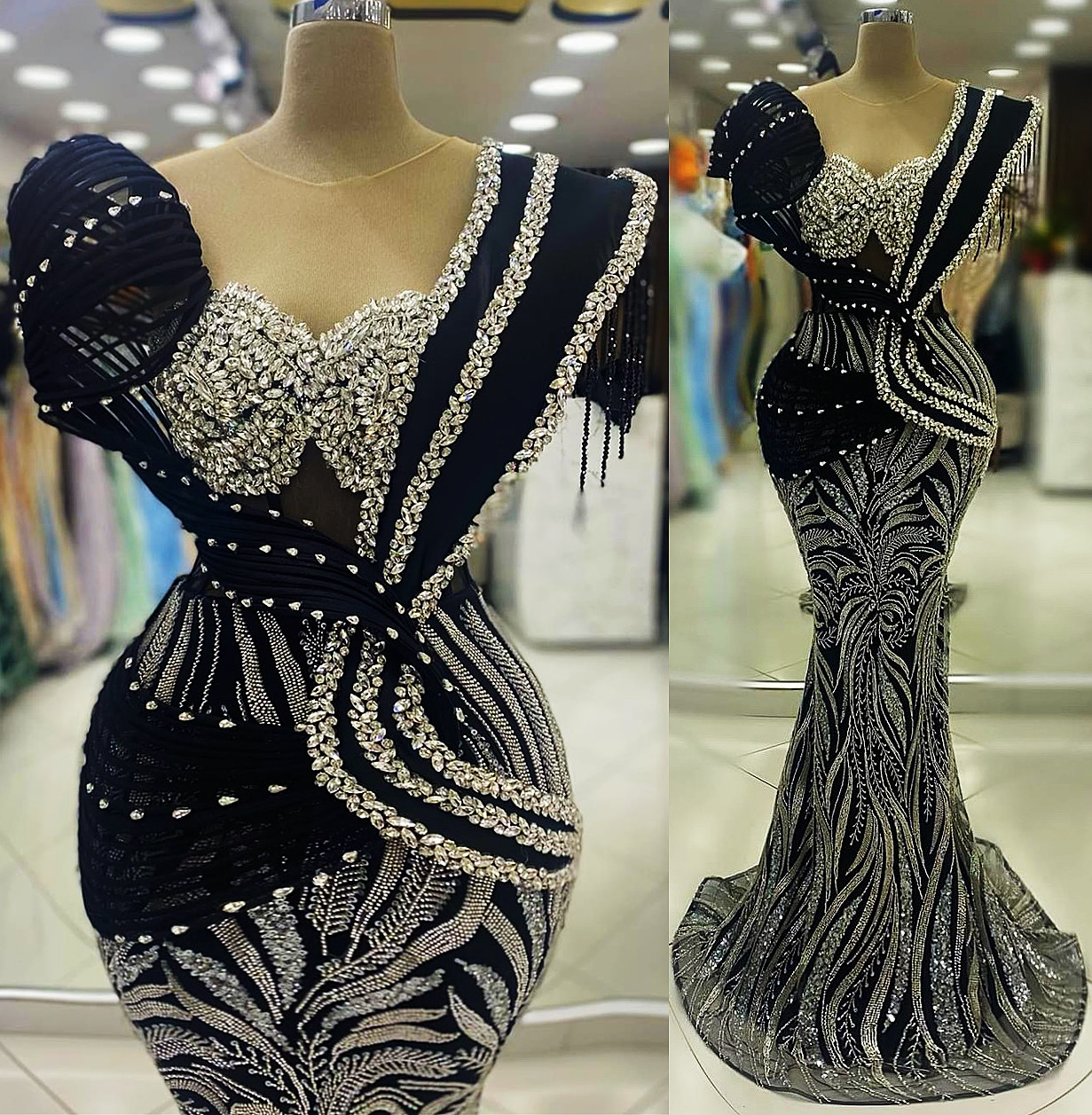 2024 Aso Ebi Black Mermaid Prom Dress Beaded Crystals Stylish Evening Formal Party Second Reception 50th Birthday Engagement Thanksgiving Gowns Dresse
