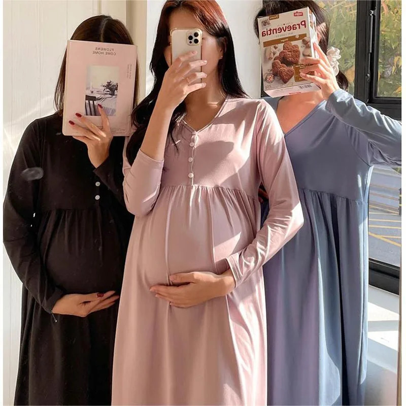 Maternity Clothes Breastfeeding Nightgowns Nursing Sleepwear Hospital Loose Fitting Breast Feeding Pajamas Pregnancy Dress 240523