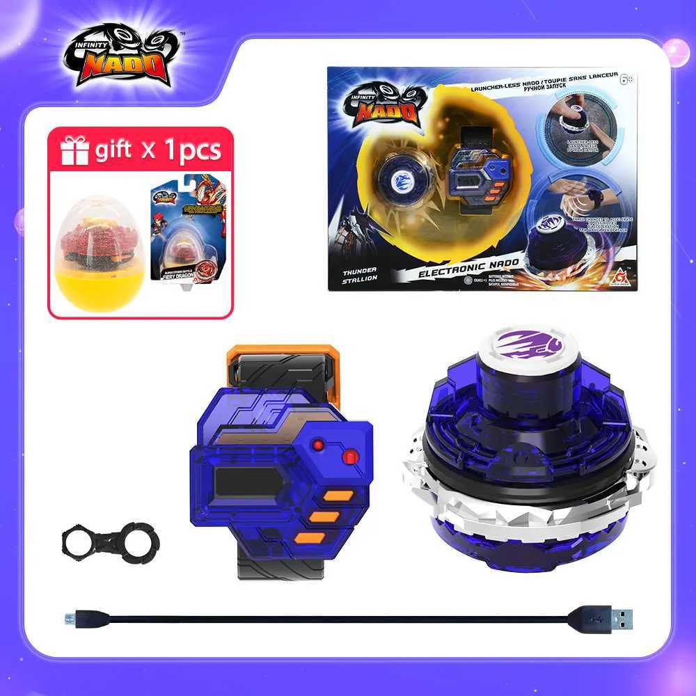 4D Beyblades Infinity Nado 3 Original Electronic Thunder Stallion and Controller Set Metal Ring Combat Gyroscope Automatic Rotation Top Childrens Toy 