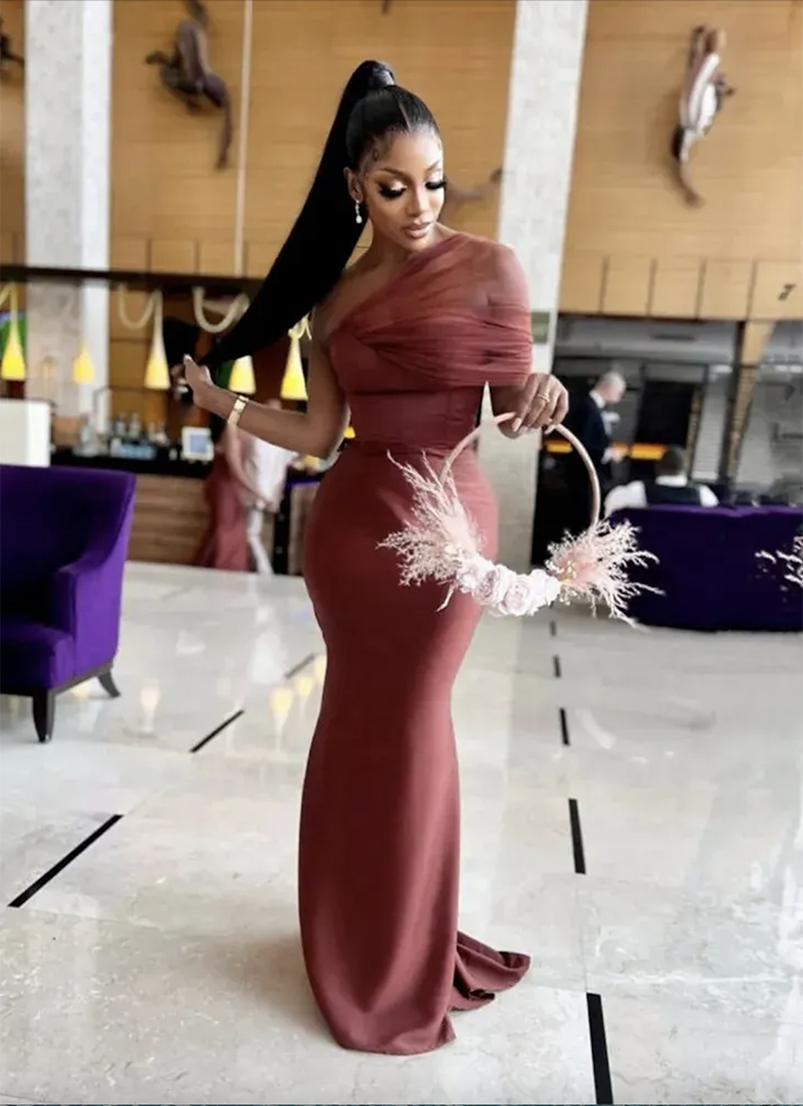 Brown Mermaid Long Bridesmaid Dresses For Black African Women Sexy One Shoulder Elegant Formal Party Gowns Aso Ebi Maid Of Honor Dress Wedding Guest P