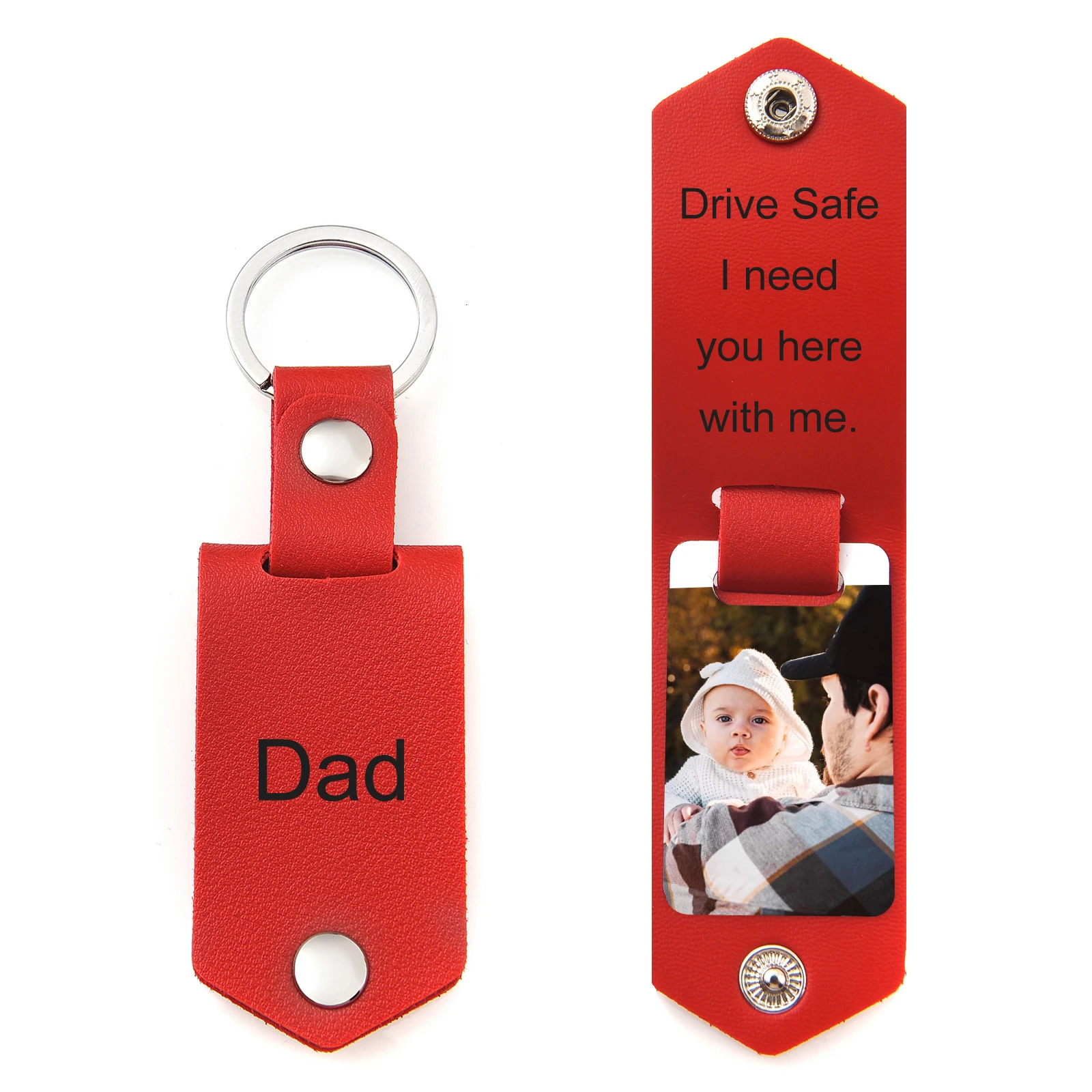 Fathers Day Gift Personalized PU Leather Po Keychain Gifts Men Boyfriend Dad Husband Custom Picture Names Date Car Keyrings 240516