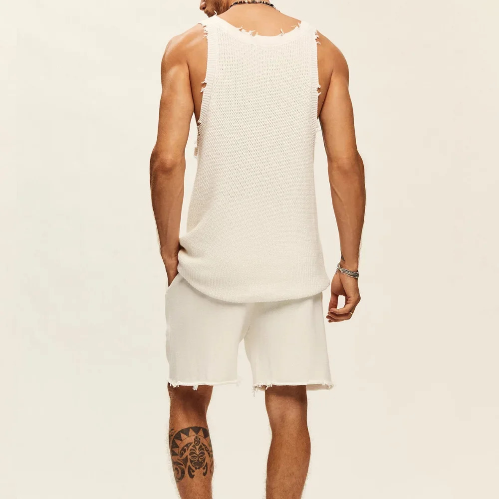 Mens Suit Twopiece Sets Knitted Sleeveless Tank Top Shorts Casual Sports Fashion Streetwear Tracksuit 240518