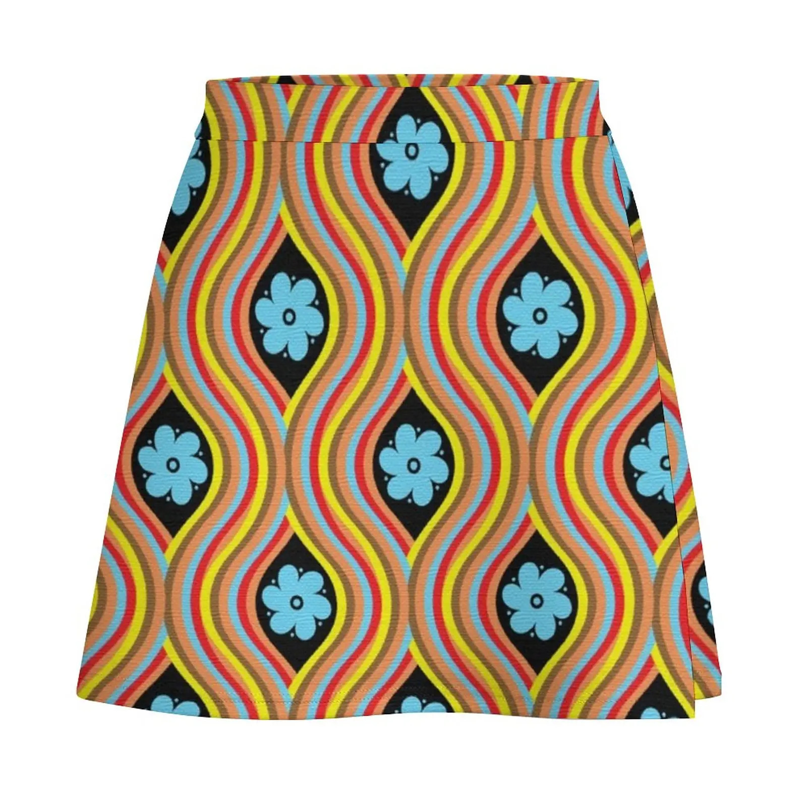 70S Retro Hippie A-line Skirt Bohemian Flower Power Street Style Casual Skirts Womens Trendy Mini Skirt Print Skort Clothes Gift 240510