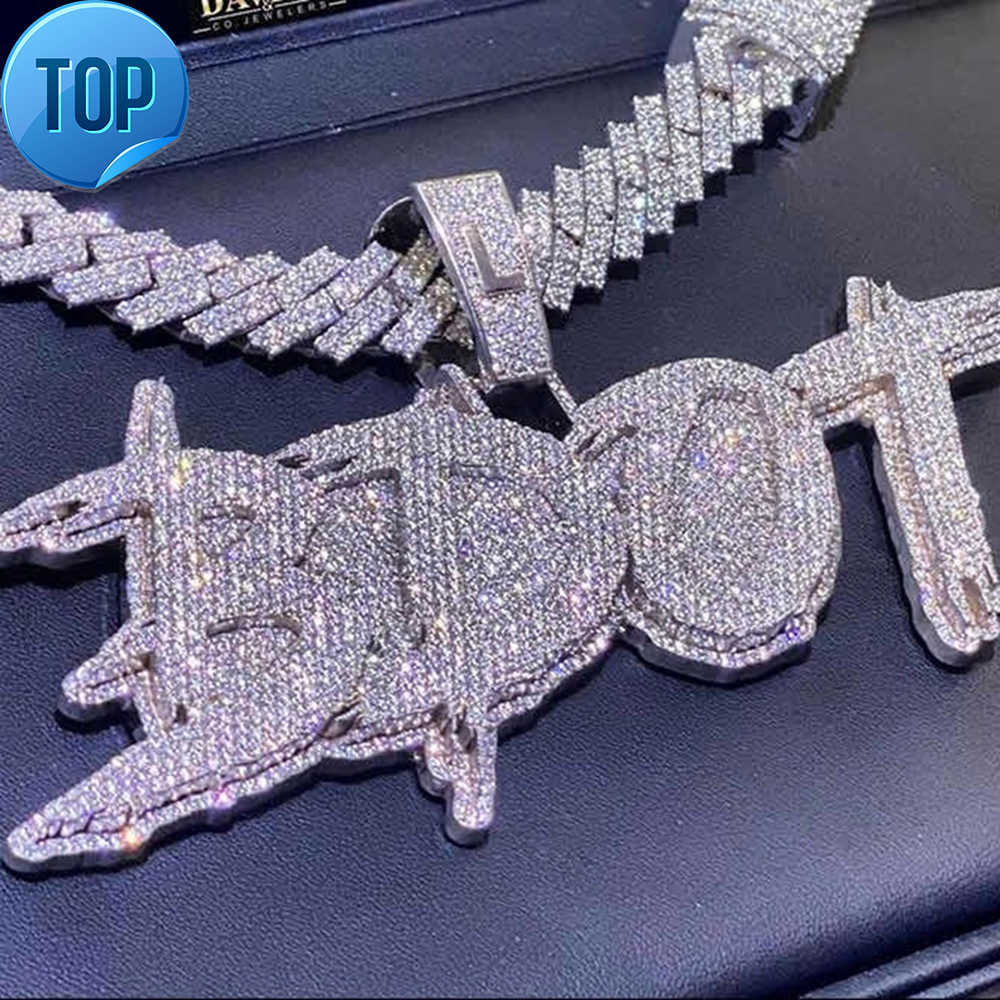 Hiphop Jewelry Custom Letter Iced out Pendant Name Gold Necklace Cuban Chain Micro Paved CZ Personalized