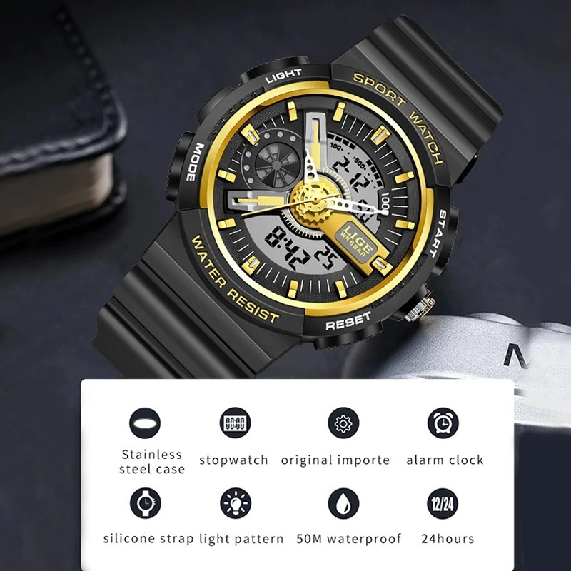 LIGE Military Kids Sport Watches 50M Waterproof Electronic Wristwatch Stop Watch Clock Children Digital Watch For Boys GirlsBox 240517