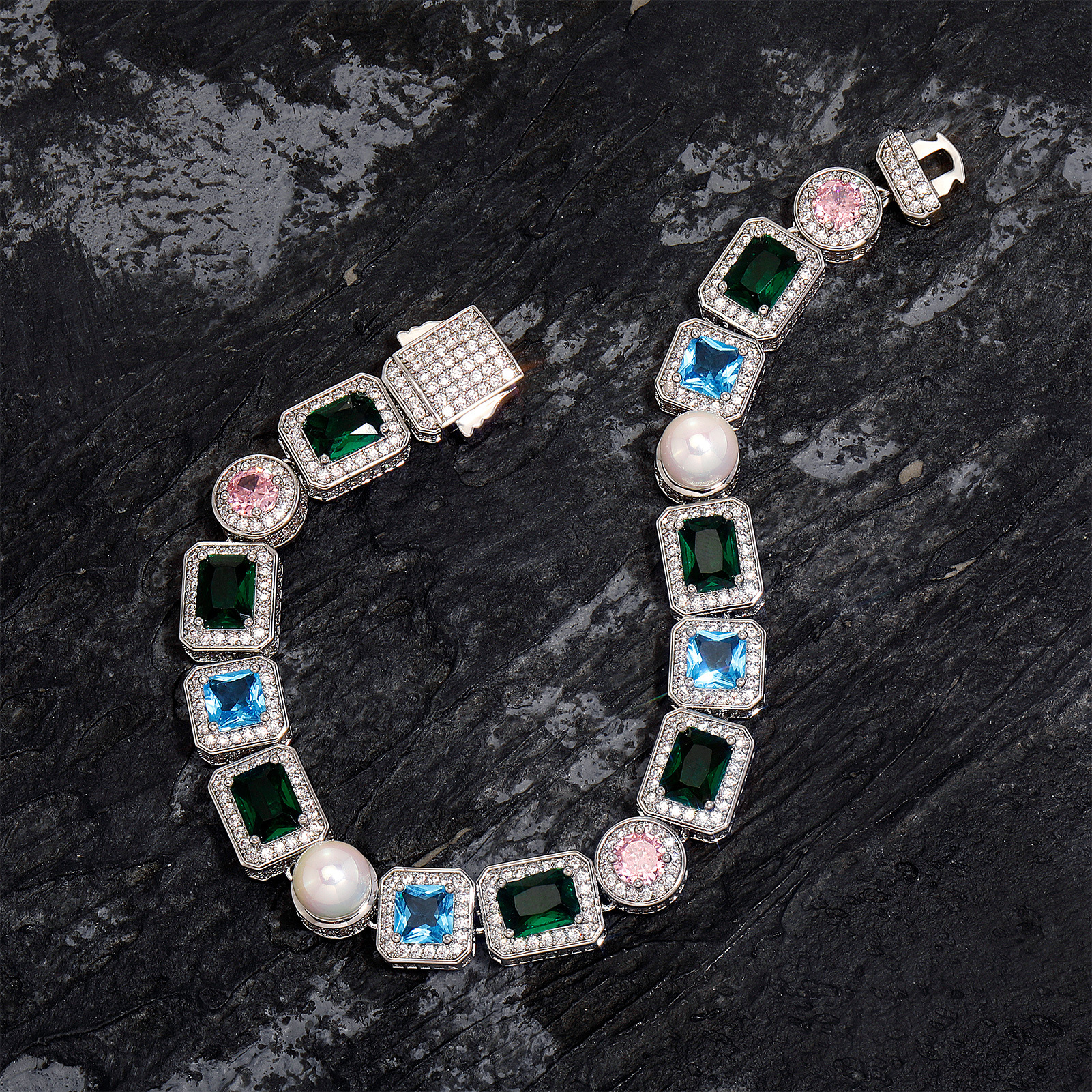 10mm Colorful Rock Candy Pearl Choker Chain Necklace Bracelet Men Women Jewelry Set